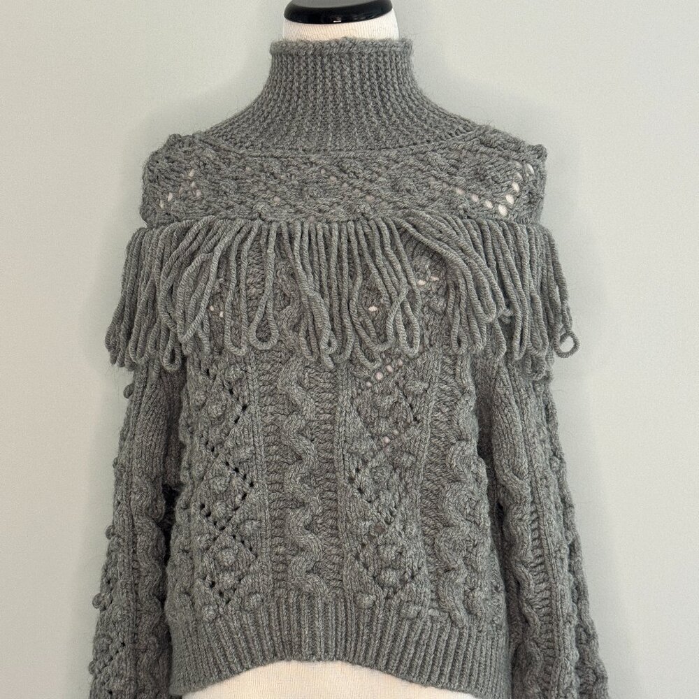 Zara - Mockneck Fringe Sweater - Grey - Small